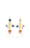 Grainne Morton 18k Gold Plated Silver And Mixed Materials Glove And Face Charm Earrings In Blue