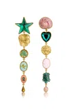 Grainne Morton 18k Gold Plated Silver And Mixed Materials Green Heart And Star Earrings