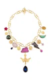 Grainne Morton 18k Gold Plated Silver And Mixed Materials Linked Celecstial Charm Necklace With Detachable Bird Dro