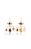 Grainne Morton 18k Gold Plated Silver And Mixed Materials Pink Eye Balance Drop Earrings In Orange