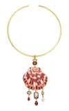 Grainne Morton 18k Gold Plated Silver And Mixed Materials Scallop Necklace In Orange