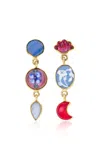 Grainne Morton 18k Gold Plated Silver And Mixed Pink And Blue Materials Three Charm Moving Drop Earrings