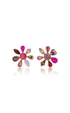 Grainne Morton 18k Gold Plated Silver And Various Vintage Pink Rhinstone Flower Petal Earrings