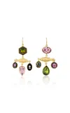 Grainne Morton 18k Gold Plated Silver And Vintage Glass Cabochon And Rhinestone Fish Balance Drop Earrings In Green