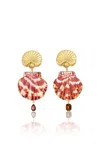 Grainne Morton 18k Gold Plated Silver; Shell; And Vintage Rhinestone Scallop Earrings In Orange