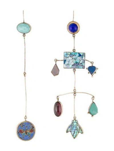 Pre-owned Grainne Morton Abalone, Glass, Enamel & Multistone Mismatched Earrings