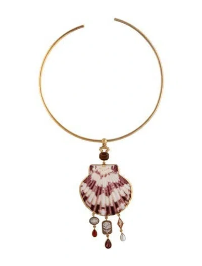 Pre-owned Grainne Morton Scallop Shell Collar Necklace, 10" In Multicolor