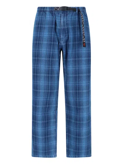 Gramicci 100% Cotton Plaid Checker Trousers In Blue