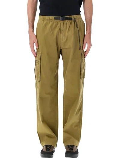 Gramicci Herringbone Cargo Pants With Elastic Waist & Integrated Belt In Animal Print