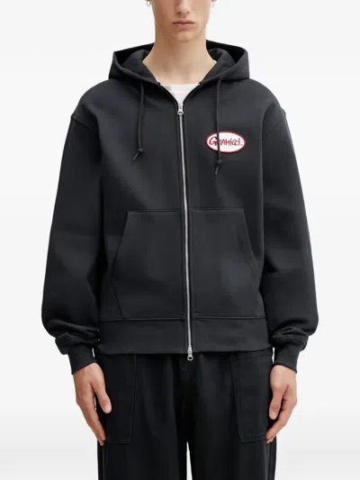 Gramicci Logo-patch Zip-up Hoodie In Black