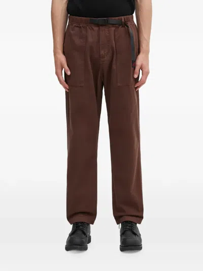 Gramicci Loose Tapered Ridge Elasticated Belted Trousers In Brown