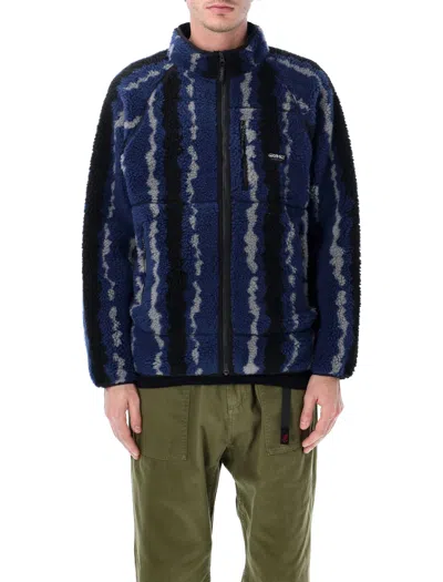 Gramicci Ripple Sherpa-look Fleece Jacket With Stand Collar & Full-length Zip In Blu