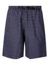 Gramicci Seersucker Lagoon Check-print Elastic-waist Shorts In Blue
