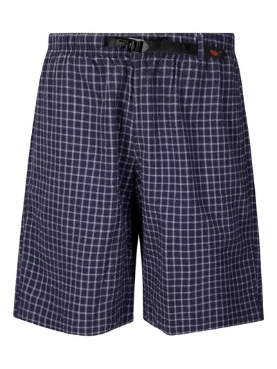 Gramicci Seersucker Lagoon Check-print Elastic-waist Shorts In Blue