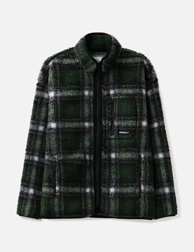 Gramicci Shadow Plaid Sherpa Jacket In Olive Shadow Plaid