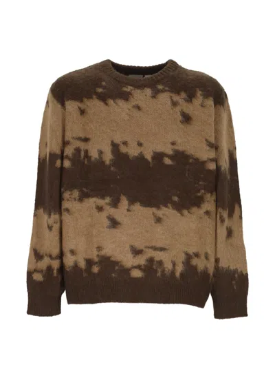 Gramicci Splatter-print Crew-neck Sweater In Brown