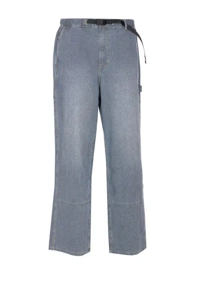 Gramicci Striped-pattern Belted-waist Trousers In Blue