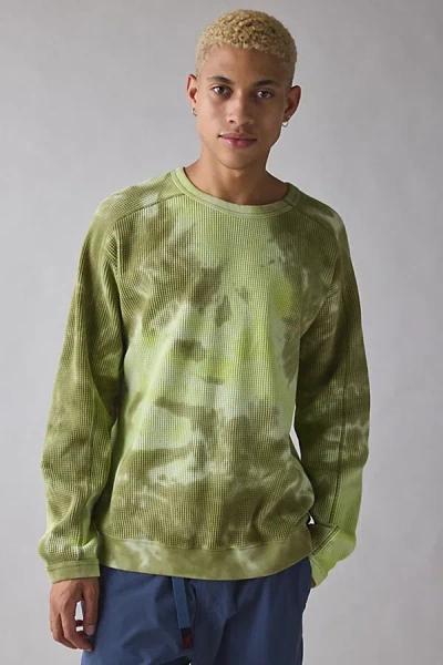 Gramicci Waffle Crew Neck Sweatshirt In Jade Tie-dye, Men's At Urban Outfitters In Green