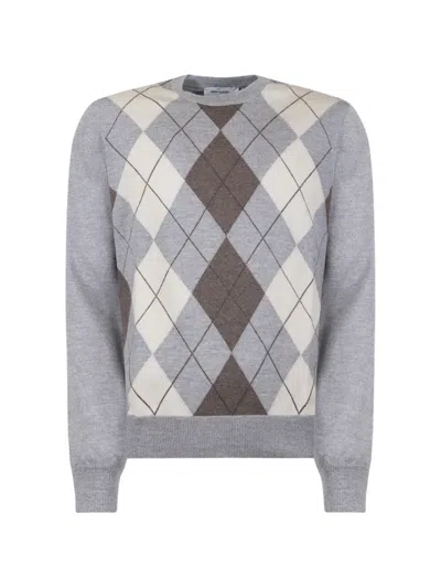 Gran Sasso Argyle-knit Crew-neck Sweater In Gray