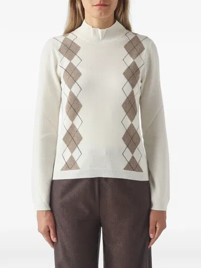 Gran Sasso Argyle-pattern High-neck Sweater In Neutral