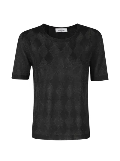 Gran Sasso Argyle-pattern Metallic-effect Sweater In Black