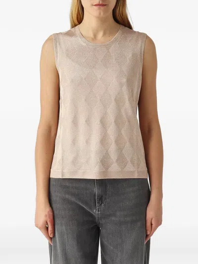 Gran Sasso Argyle-patterned Metallic Top In Brown
