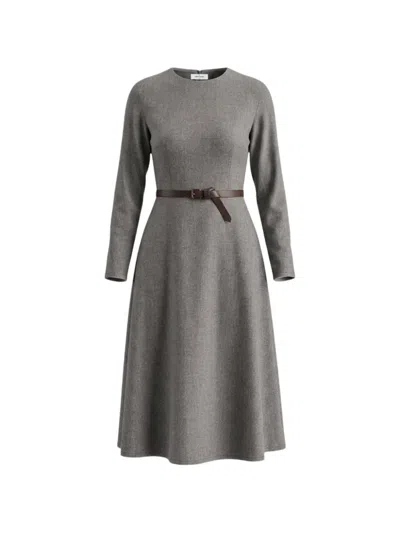 Gran Sasso Belted Long-sleeve Midi Dress In Gray
