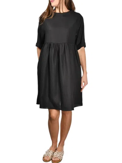 Gran Sasso Linen Boat-neck Mini Dress In Black