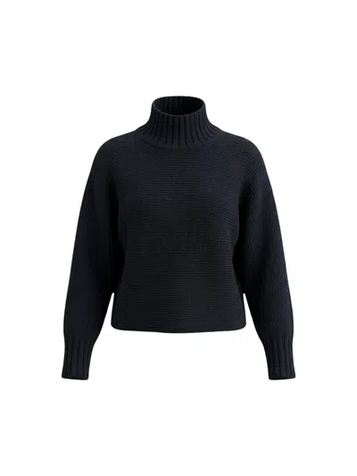 Gran Sasso Black Mock Neck Extra-fine Merino Wool Sweater