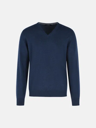 Gran Sasso Deep V-neck Ribbed Cashmere Sweater In Blue