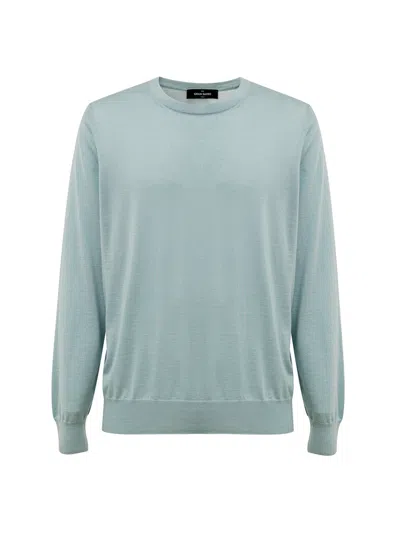 Gran Sasso Blue Girocollo Sweater In Cashmere And Silk In Blue