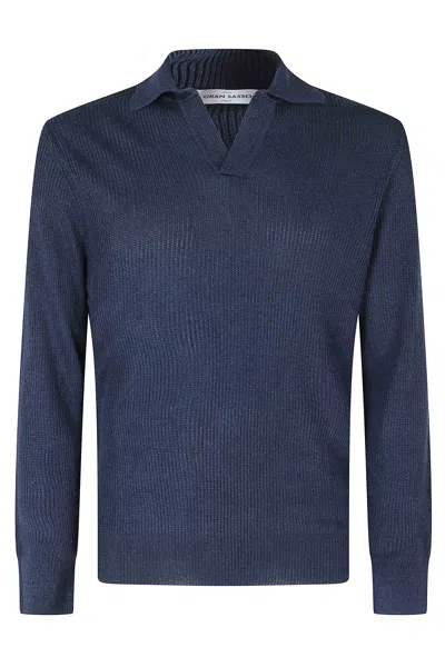 Gran Sasso Blue Skipper Ribbed Trim Linen-blend Sweater