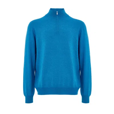 Gran Sasso Lightweight Sweater With Half Zip In Blue Wool