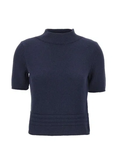 Gran Sasso Braided Short-sleeve Sweater In Blue