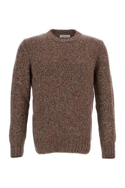 Gran Sasso Brown Herringbone Wool Crewneck Sweater In Transparent