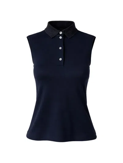 Gran Sasso Button Contrast-collar Polo Top In Blue