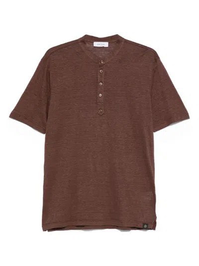 Gran Sasso Button-placket Linen T-shirt In Brown