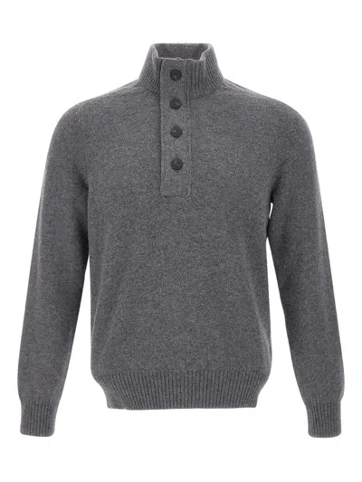 Gran Sasso Button-placket Wool Sweater In Gray