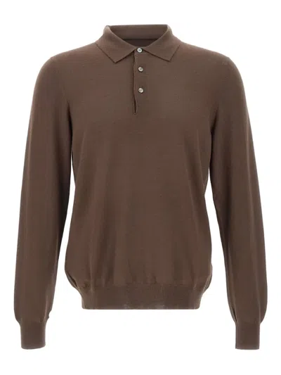 Gran Sasso Button Ribbed Polo Shirt In Brown
