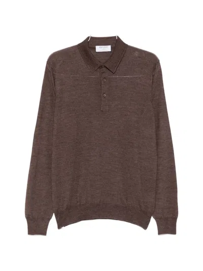 Gran Sasso Button-collar Long-sleeve Sweater In Brown