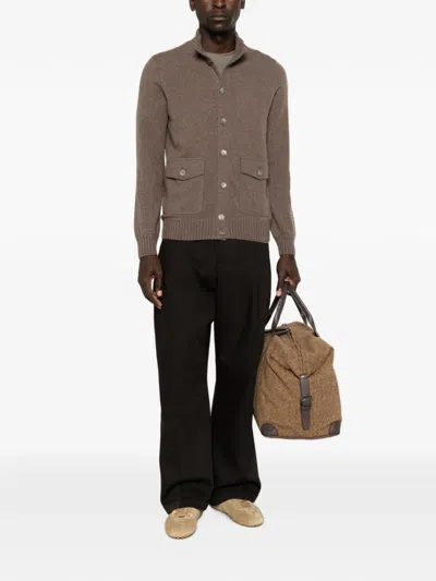 Gran Sasso Button-up Funnel-neck Cardigan In Brown