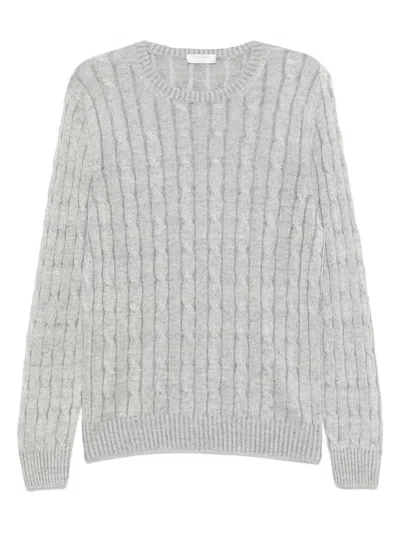 Gran Sasso Cable-knit Crew-neck Sweater In Gray