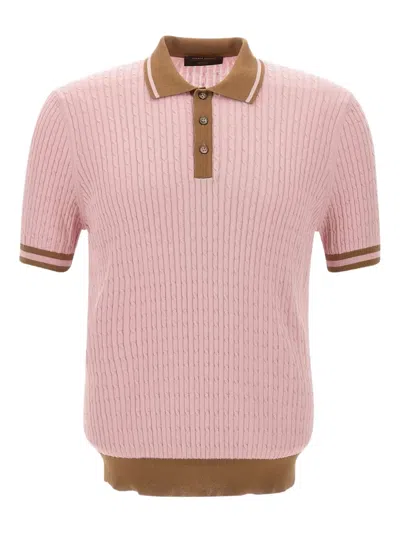 Gran Sasso Cable-knit Polo Shirt In Pink