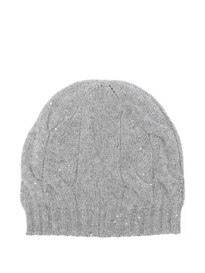 Gran Sasso Cable-knit Sequin-embellished Beanie In Grey