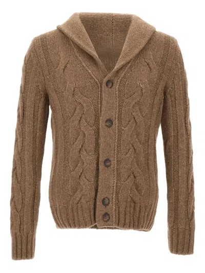 Gran Sasso Cable-knit Shawl-collar Cardigan In Brown