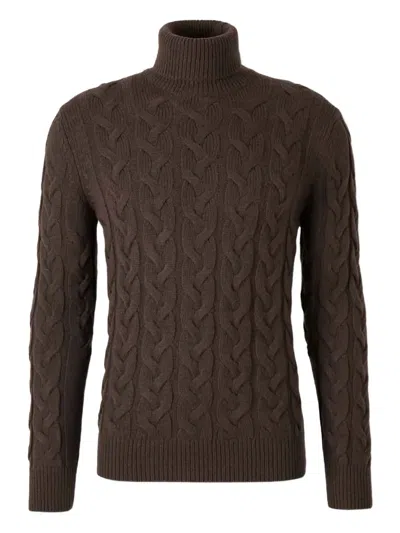 Gran Sasso Cable-knit Turtleneck Sweater In Brown