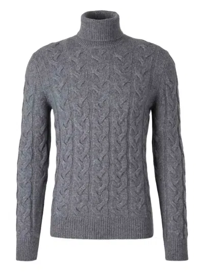 Gran Sasso Cable-knit Turtleneck Sweater In Gray