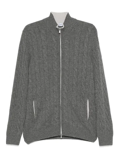 Gran Sasso Cable-knit Zip-front Cardigan In Gray