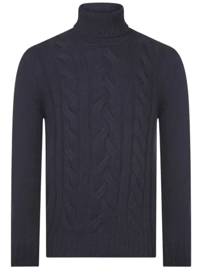 Gran Sasso Cabled Super Geelong Turtleneck In Blue