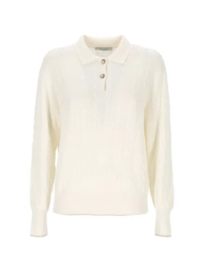 Gran Sasso Cable-knit Polo Sweater In White